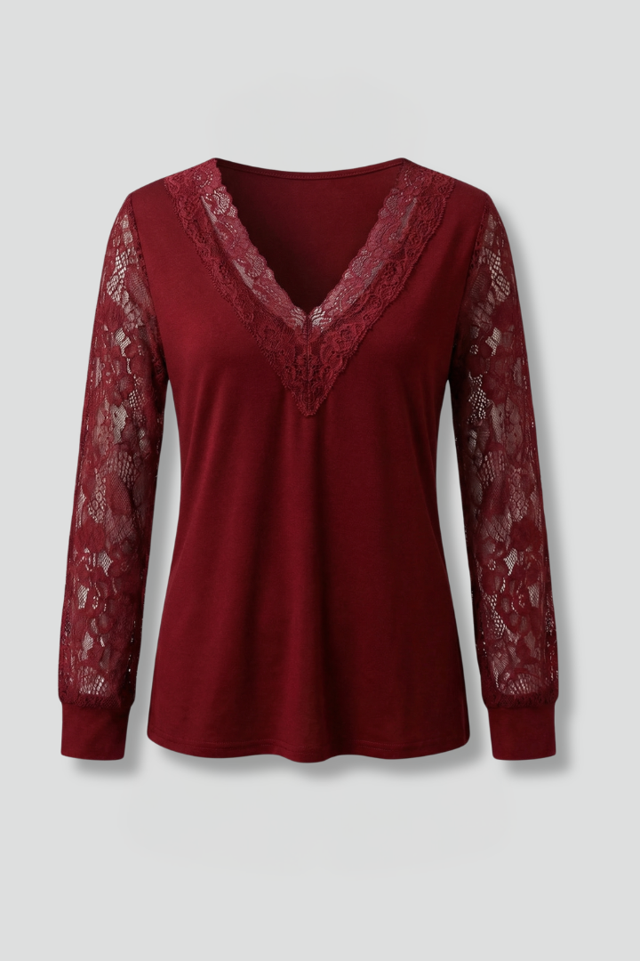 Women’s Blouse with V Neckline and Lace Sleeves