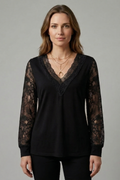 Women’s Blouse with V Neckline and Lace Sleeves