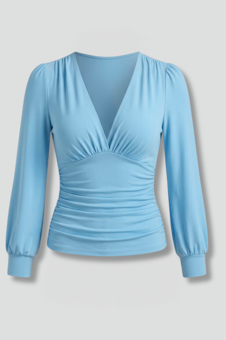 Women’s Blouse with V Neckline and Ruched Waist