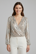 Women’s Blouse with V Neckline and Sequin Surface