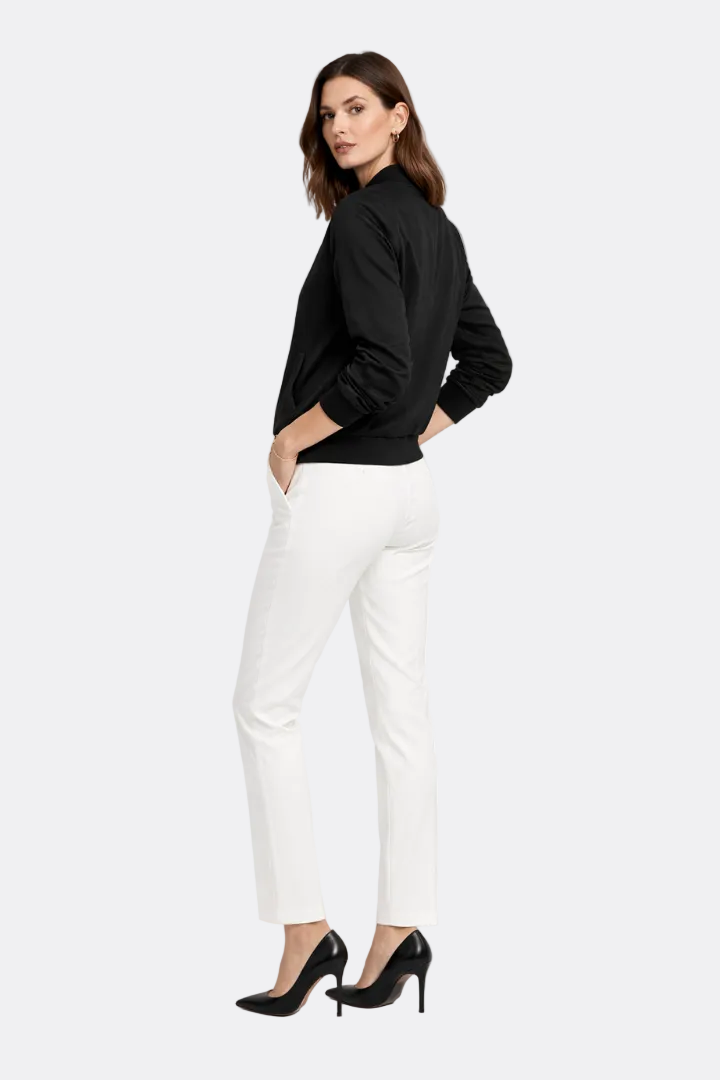 Women’s Bomber Jacket with Zip Closure and Ribbed Edges
