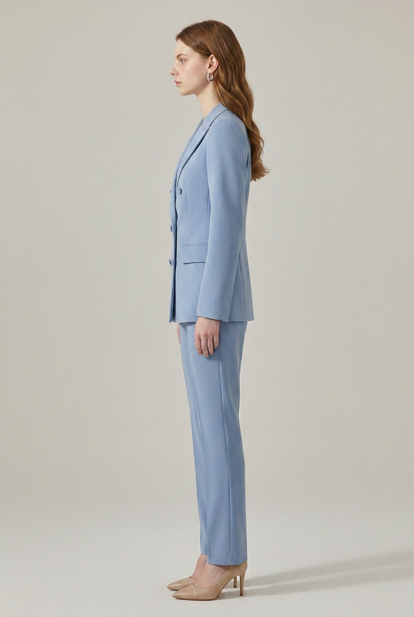 Women’s Double-Breasted Blazer Set with Notched Lapel and Straight-Leg Trousers