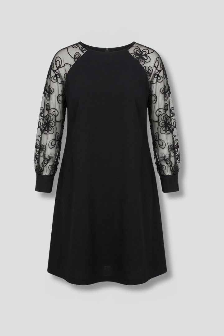 Women’s Dress with Round Neck and Lace Sleeves