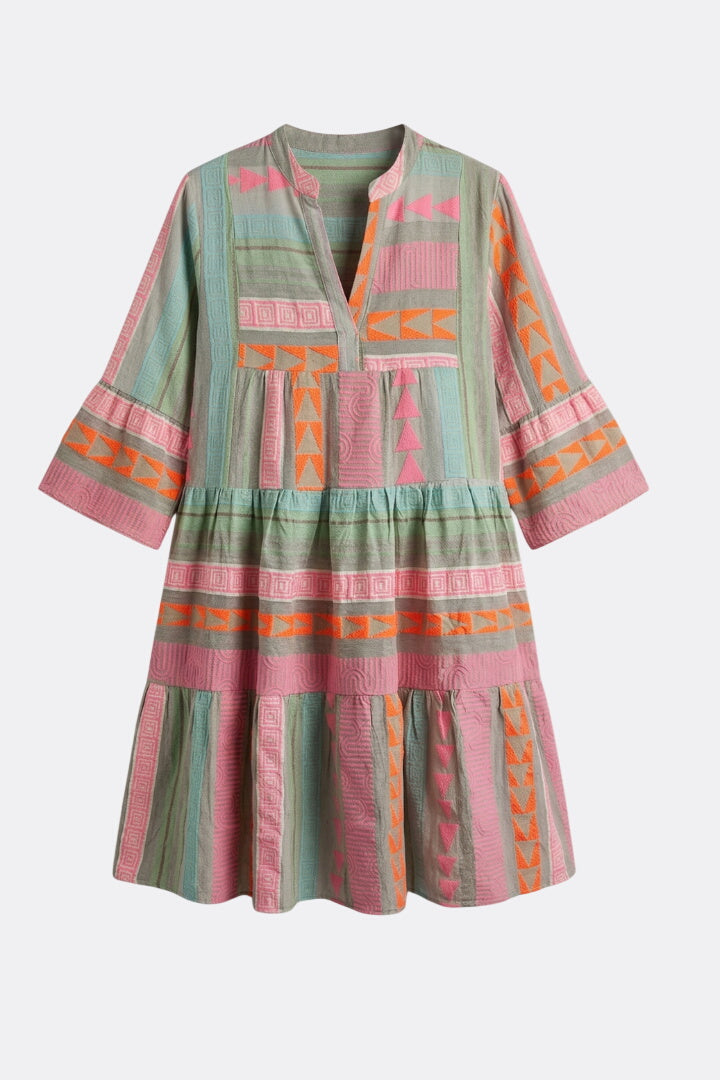 Clara | Split Neck Dress with Three-Quarter Sleeves