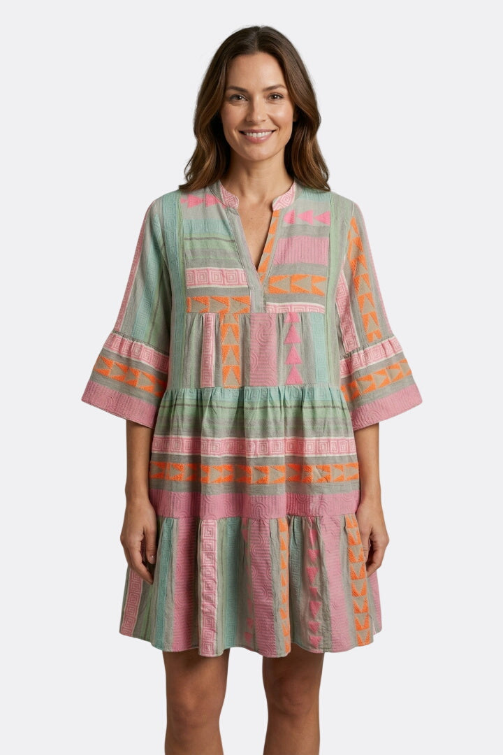Clara | Split Neck Dress with Three-Quarter Sleeves
