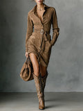 Sienna Belted Suede Button-Down Mini Dress