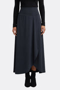 Women’s High-Waist Maxi Skirt with Wrap Front and Curved Hem