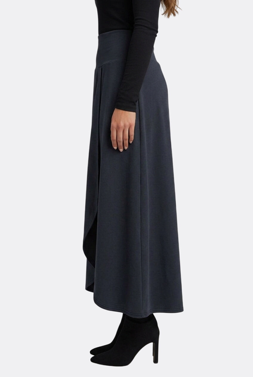 Women’s High-Waist Maxi Skirt with Wrap Front and Curved Hem