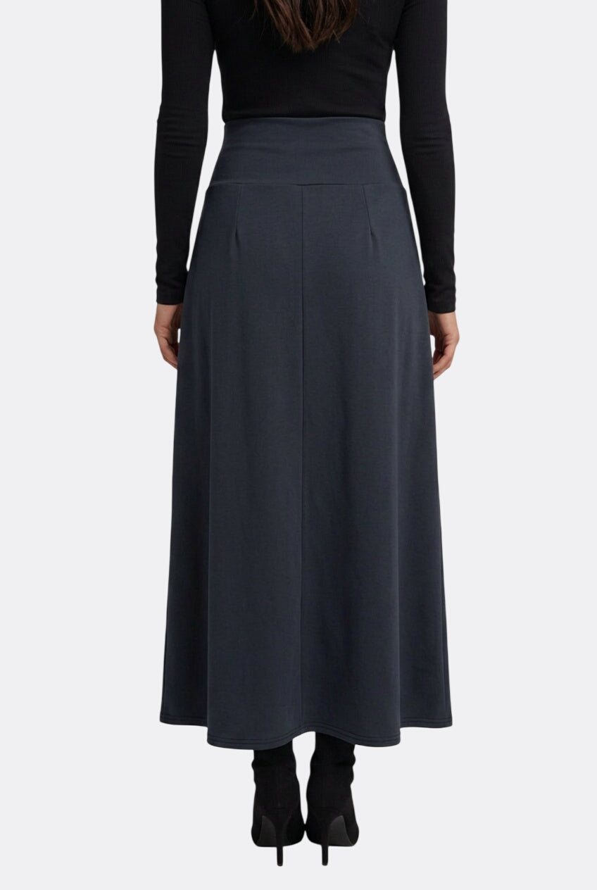 Women’s High-Waist Maxi Skirt with Wrap Front and Curved Hem