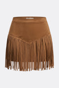 Women’s High-Waisted Mini Skirt with V-Shaped Fringe Hem