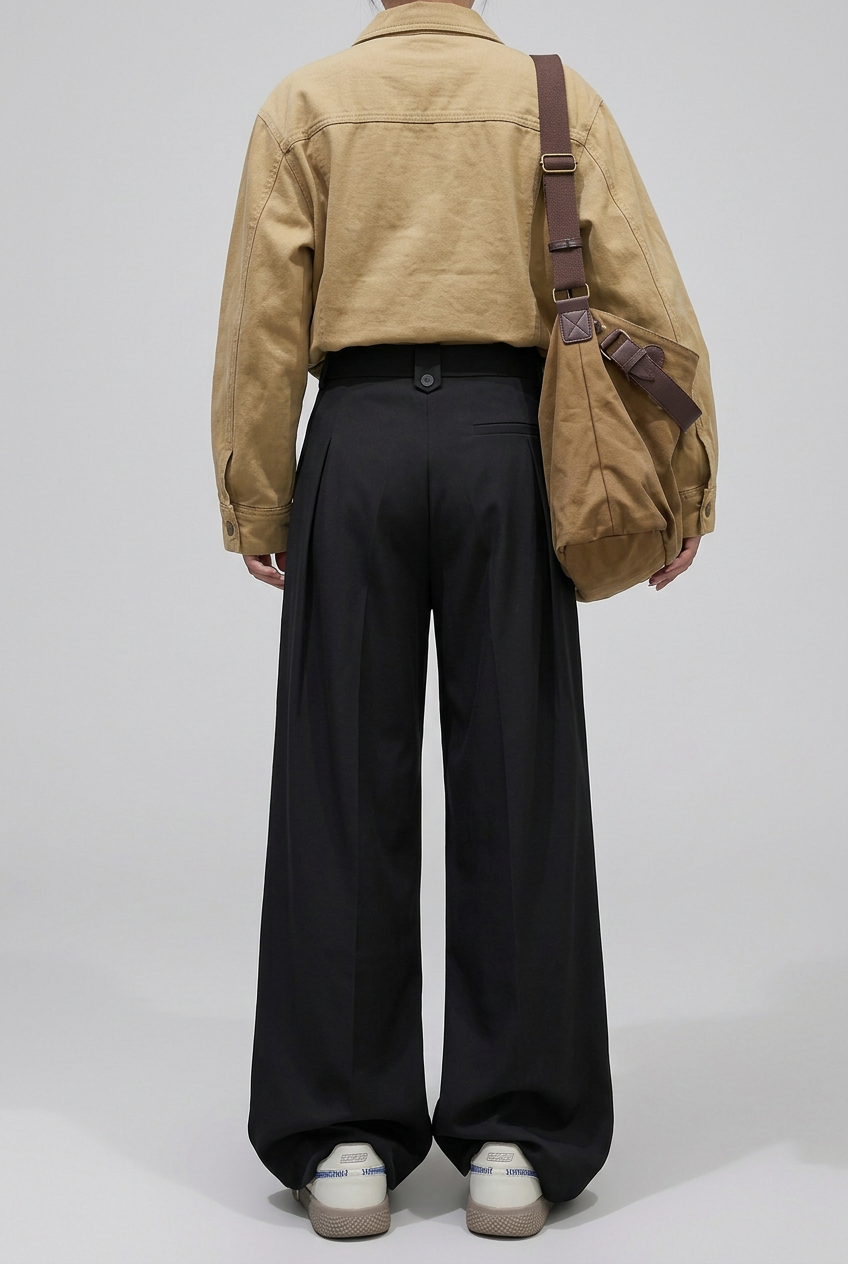 Women’s High Rise Wide Leg Trousers with Pleated Front
