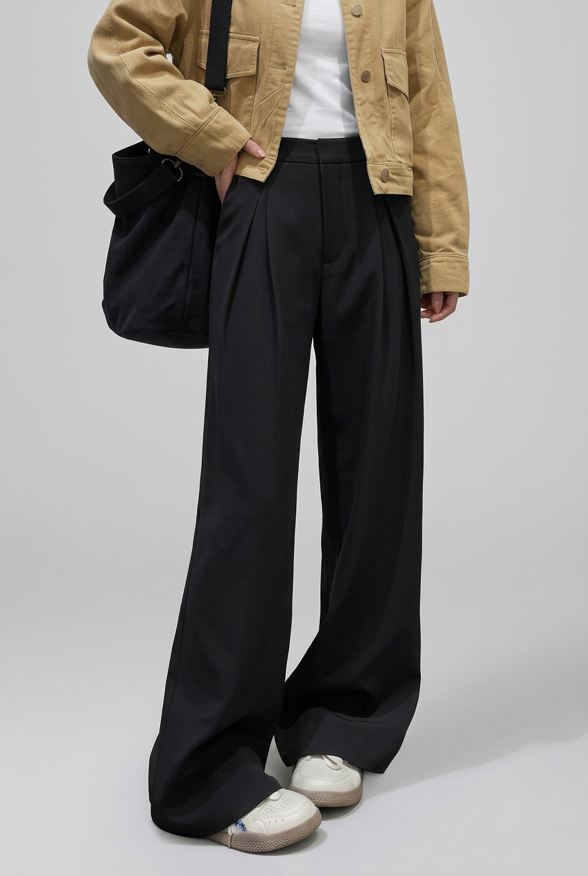 Women’s High Rise Wide Leg Trousers with Pleated Front