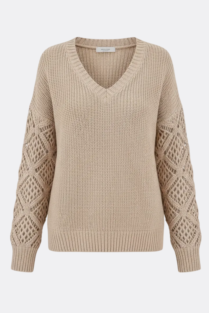 Nora | V-Neck Textured Knit Jumper with Ribbed Cuffs