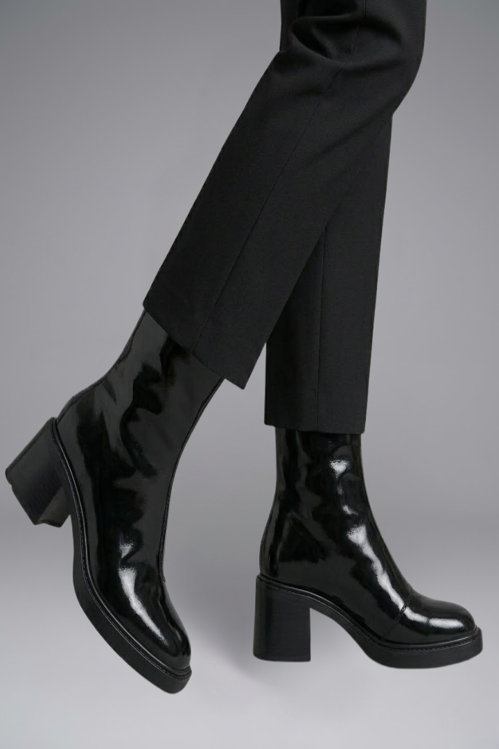 Women's Leather Ankle Boots with Block Heel for Fall