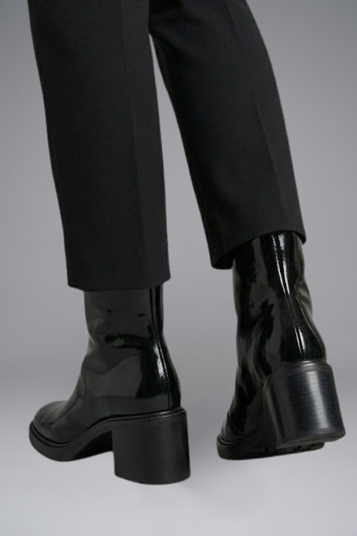 Women's Leather Ankle Boots with Block Heel for Fall
