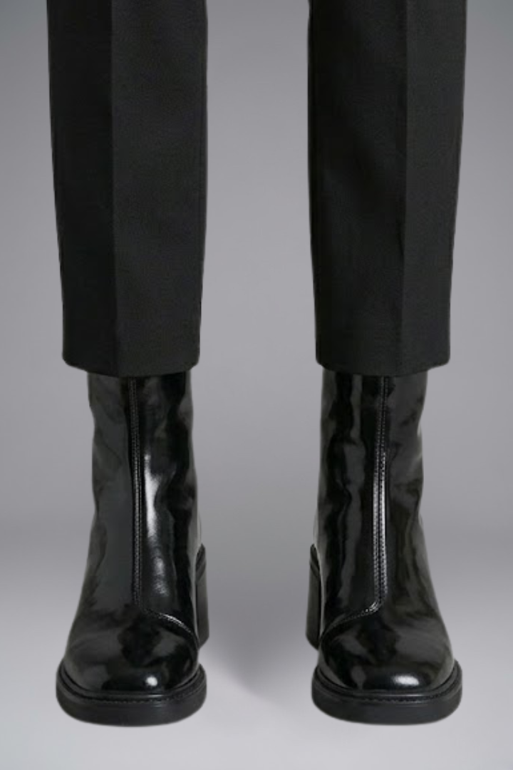 Women's Leather Ankle Boots with Block Heel for Fall