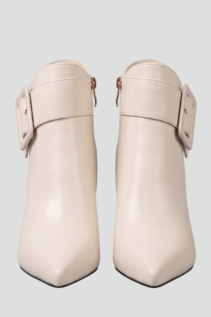 Women's Leather Ankle Boots with Buckle and Zip