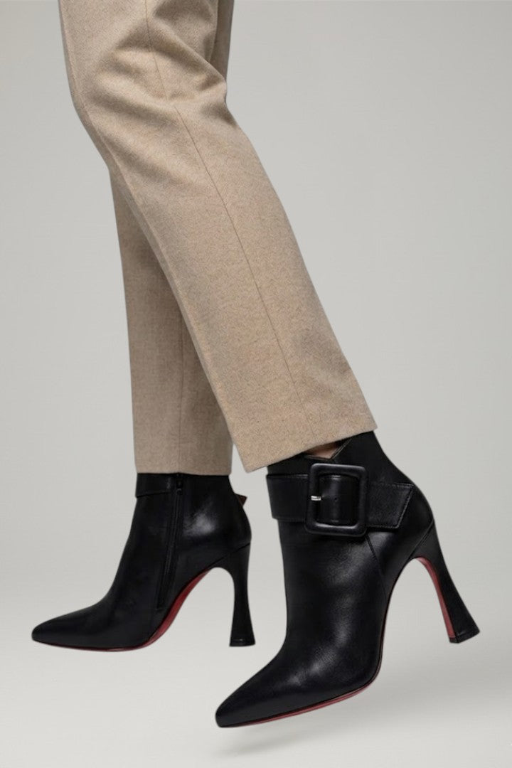 Women's Leather Ankle Boots with Buckle and Zip