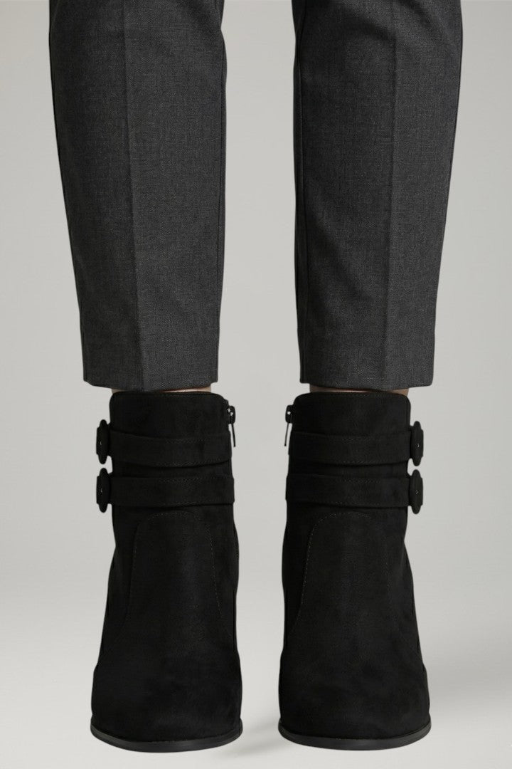 Women's Leather Cowboy Boots with Buckle Detail and Sturdy Heel