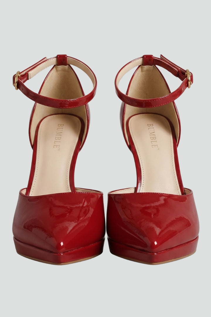Women's Leather Heels with Ankle Strap and Block Heel