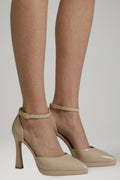Women's Leather Heels with Ankle Strap and Block Heel