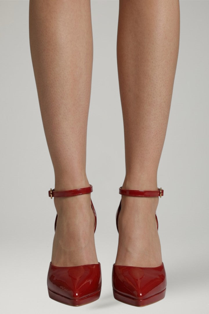 Women's Leather Heels with Ankle Strap and Block Heel