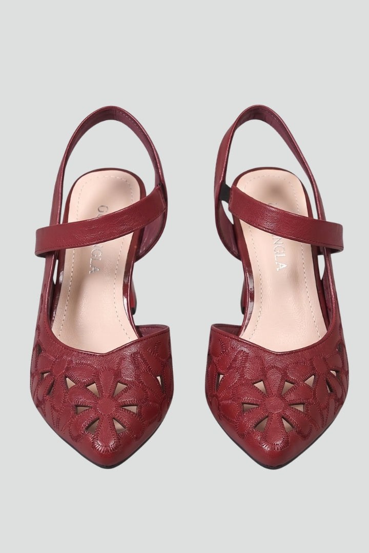 Women's Leather Heels with Buckle Fastening and Cushioned Sole