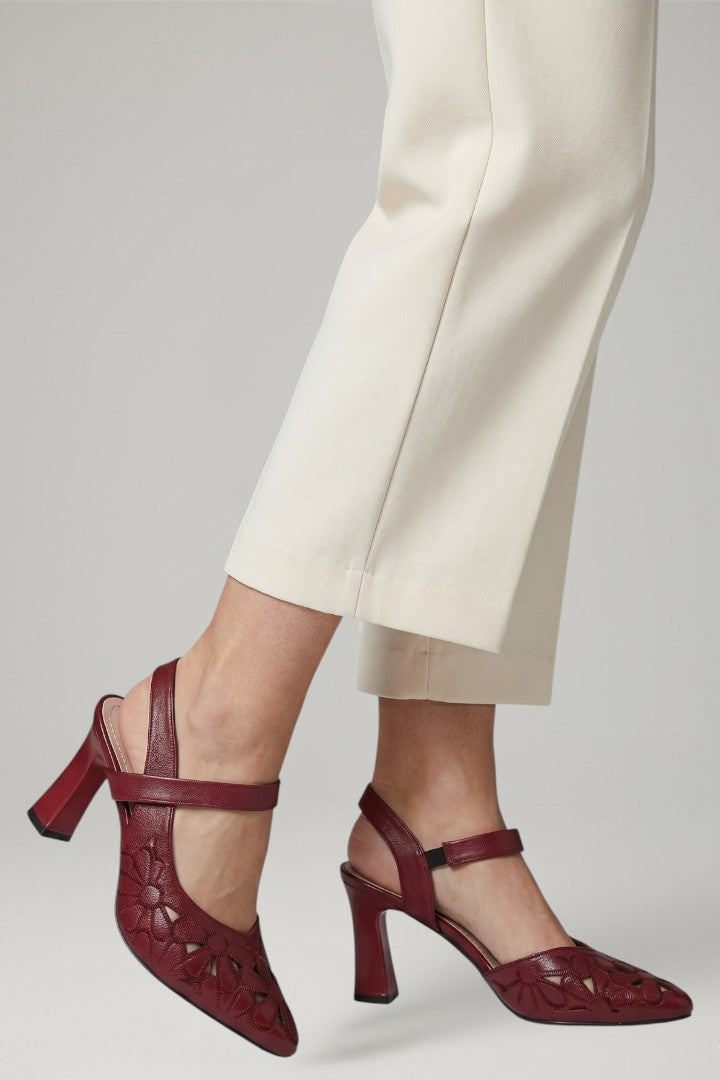 Women's Leather Heels with Buckle Fastening and Cushioned Sole