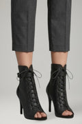 Women's Leather Heels with Open Toe and Strap Fastening
