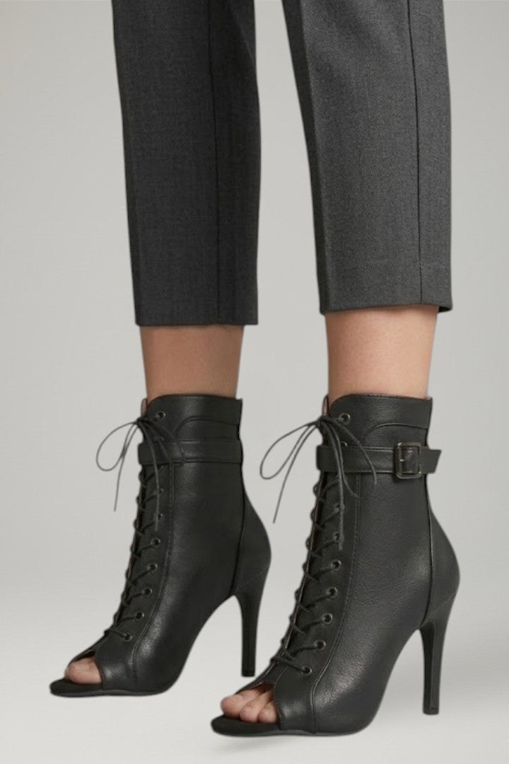 Women's Leather Heels with Open Toe and Strap Fastening