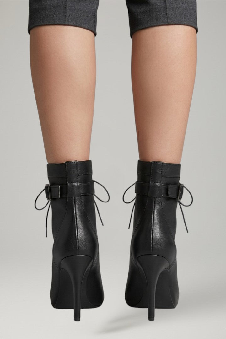 Women's Leather Heels with Open Toe and Strap Fastening