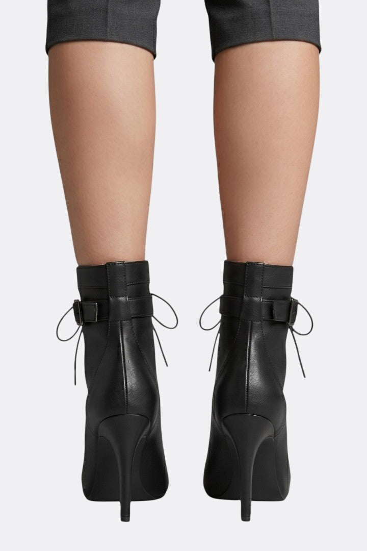 Women's Leather Heels with Open Toe and Strap Fastening