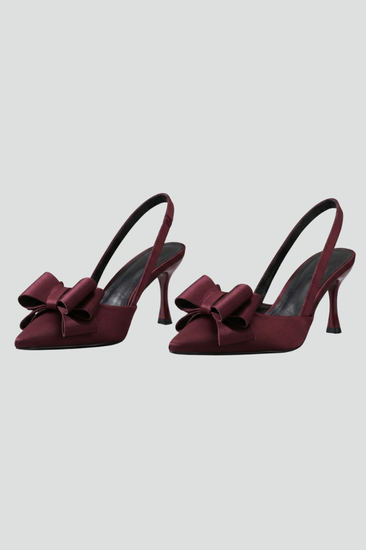 Women's Leather High Heels with Bow Detail and Pointed Toe
