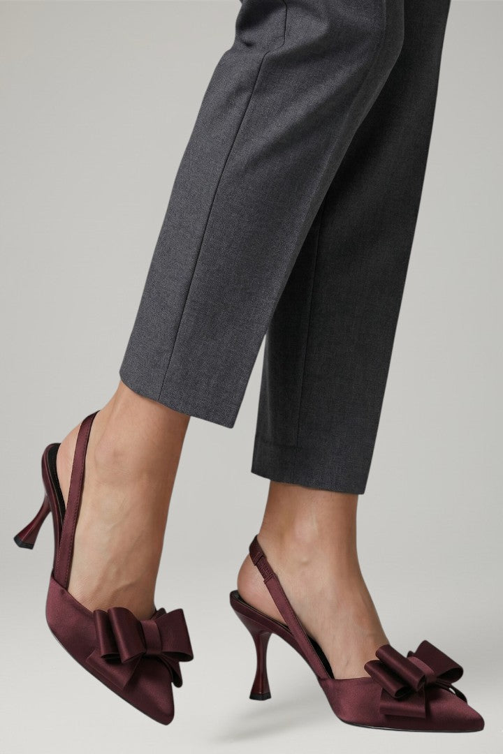 Women's Leather High Heels with Bow Detail and Pointed Toe