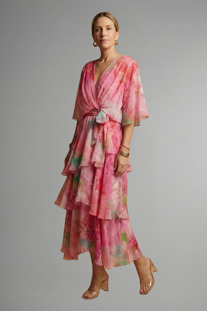 Women’s Maxi Dress with Printed Surface and Flowing Skirt