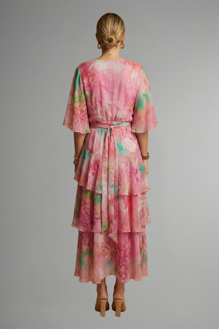 Women’s Maxi Dress with Printed Surface and Flowing Skirt