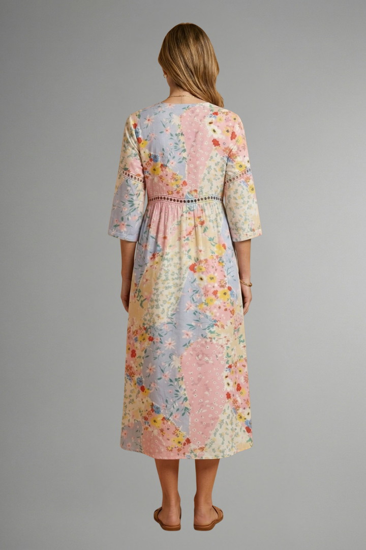 Women’s Maxi Dress with V Neckline and Patchwork Print