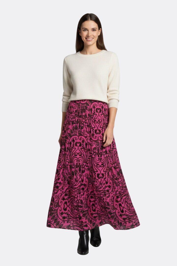 Women’s Maxi Skirt with Elastic Waist and Printed Surface