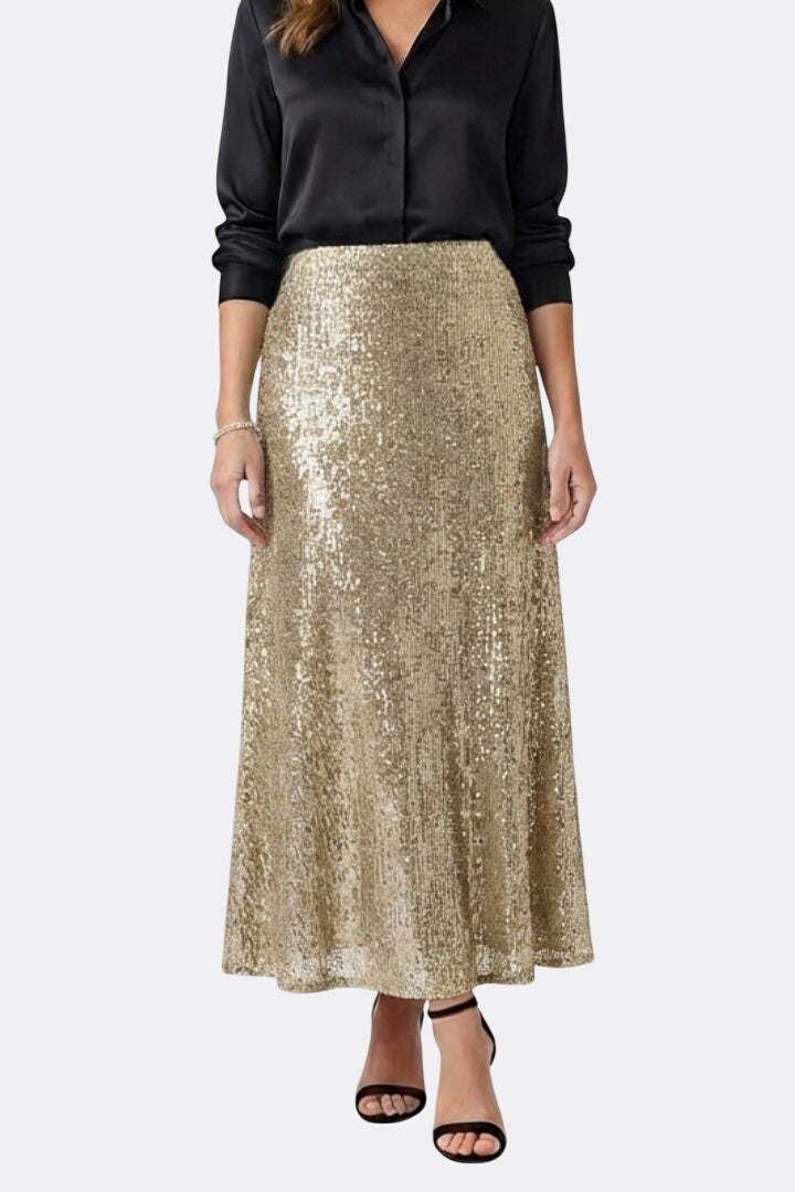 Women’s Maxi Skirt with Elastic Waist and Sequin Surface