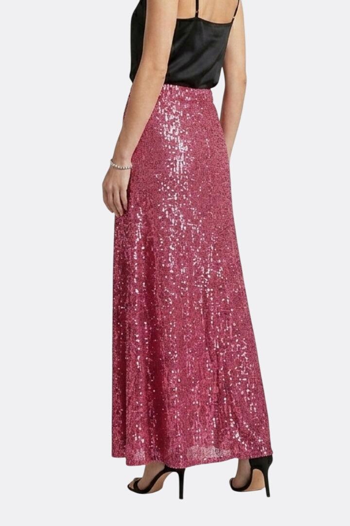 Women’s Maxi Skirt with Elastic Waist and Sequin Surface