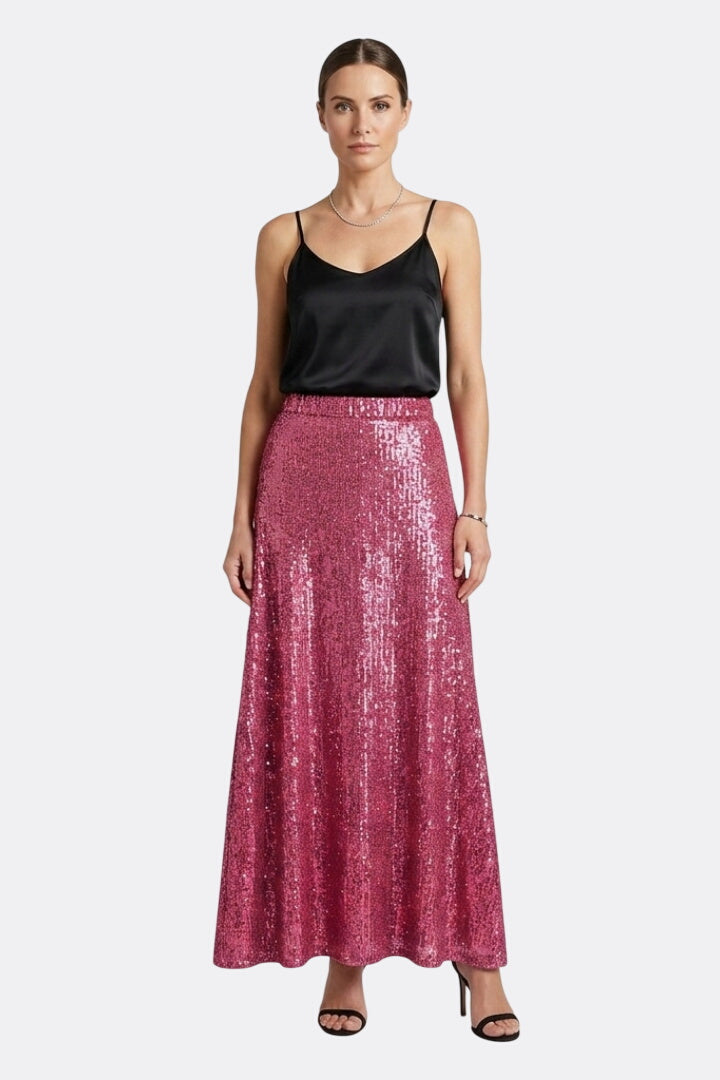 Women’s Maxi Skirt with Elastic Waist and Sequin Surface