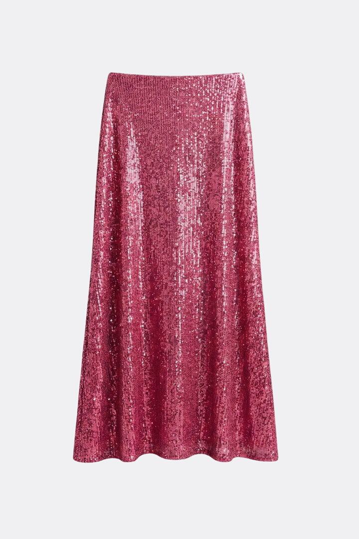 Women’s Maxi Skirt with Elastic Waist and Sequin Surface