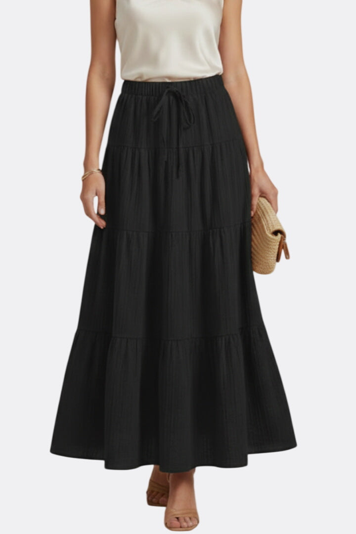 Women’s Maxi Skirt with Elastic Waist and Tiered Panels