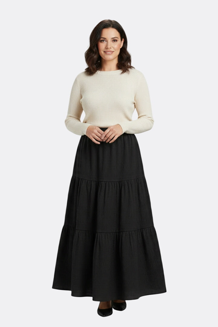 Women’s Maxi Skirt with Elastic Waist and Tiered Panels