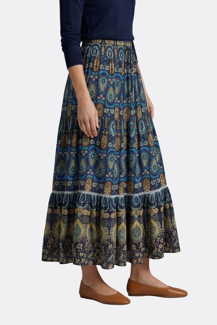 Women’s Maxi Skirt with Elastic Waist and Tiered Panels