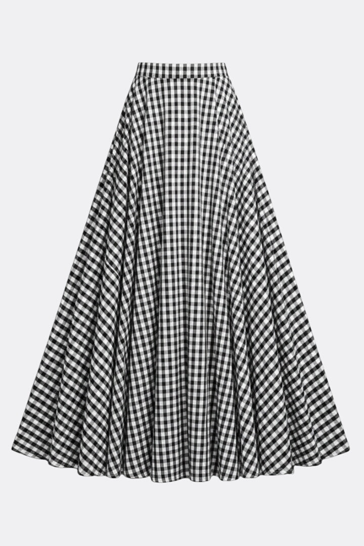 Women’s Maxi Skirt with High Waist and Check Pattern