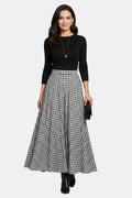 Women’s Maxi Skirt with High Waist and Check Pattern