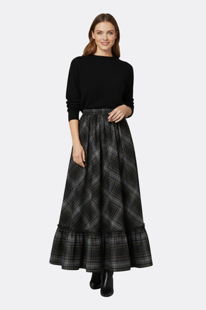 Women’s Maxi Skirt with High Waist and Plaid Pattern