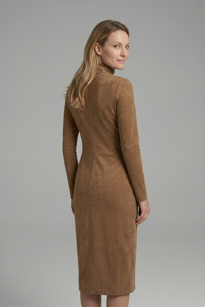 Women’s Midi Dress with High Neck and Long Sleeves
