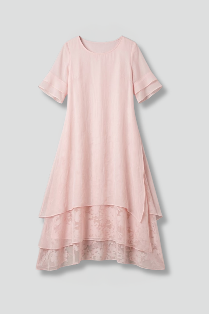 Women’s Midi Dress with Open Neckline and Flowing Skirt